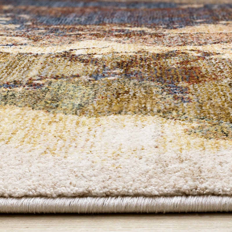 Tapis abstrait beige et bleu 5 pi x 8 pi