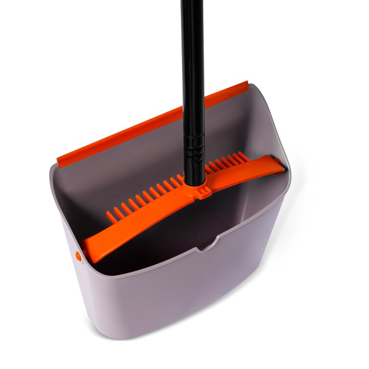 Casabella Quick 'n Easy Upright Broom and Dustpan Set, Gray/Orange