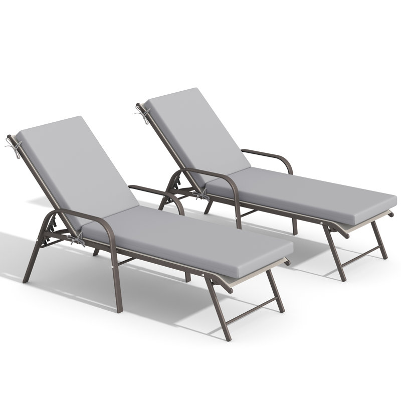 Chaises longues d'extérieur inclinables en aluminium 73,9 "avec coussins amovibles (ensemble de 2), Gris clair
