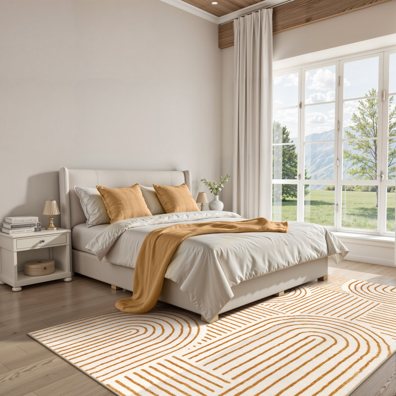  Tapis de chambre à coucher moelleux abstrait antidérapant pour salon, Rectangle 5 pi x 7 pi