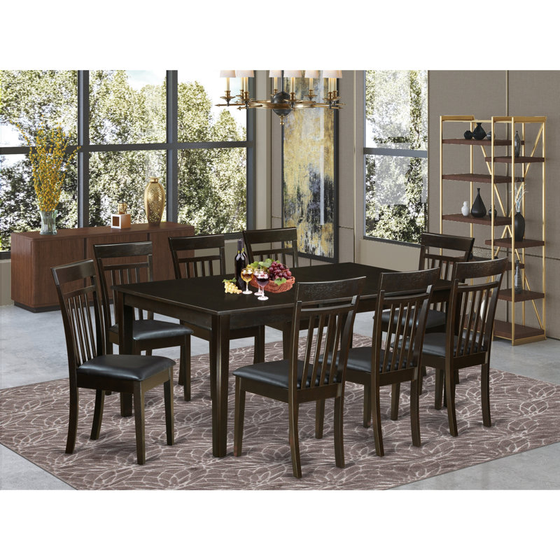 9-Piece Cappuccino Finish Solid Wood Top Dining Table with 8 Chairs with Lattice Back