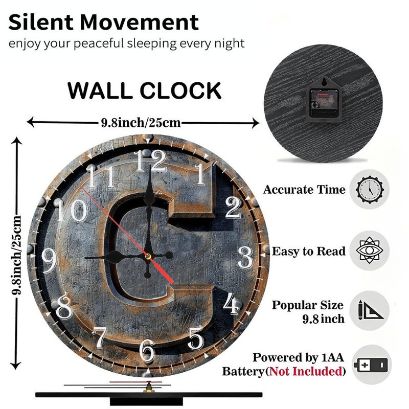 Horloge murale en bois 10 po, mouvement silencieux, à piles (piles AA non incluses), décor artistique, parfait pour les décorations
