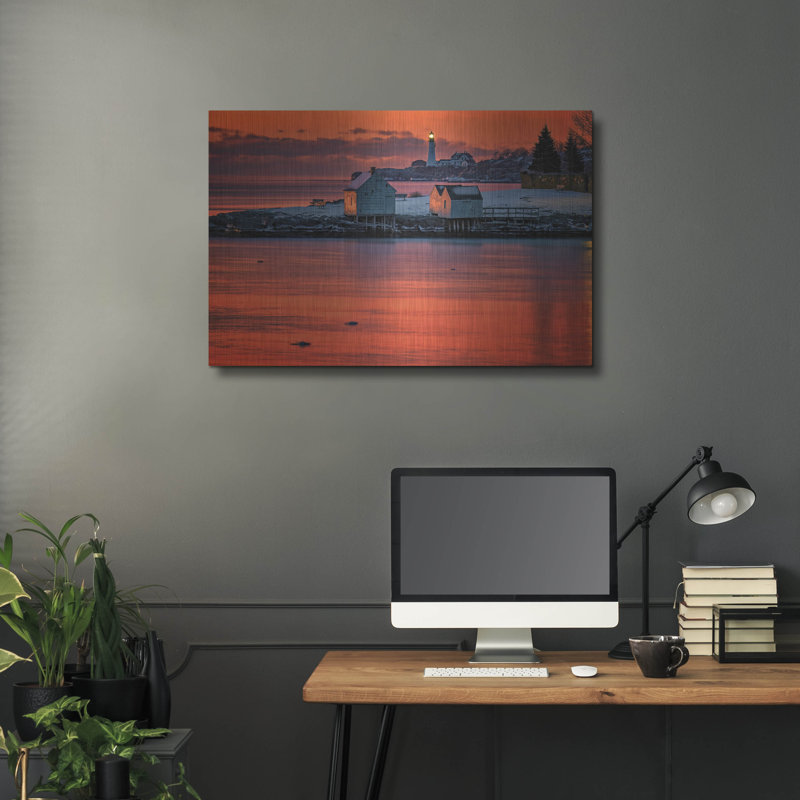 Mur en métal Breakwater Bay «Wintry Dawn At Willard Beach» par Rick Berk, H 24 po x l 36 po