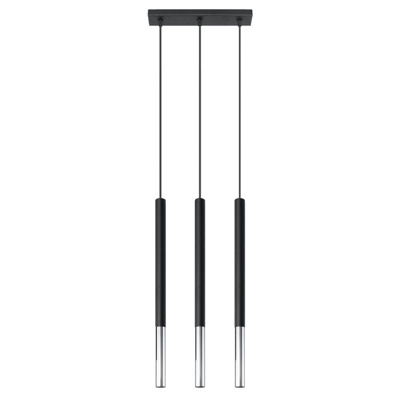 Lipp 3 - Light Cylinder;Cluster;Kitchen Island Pendant, Black/Chrome