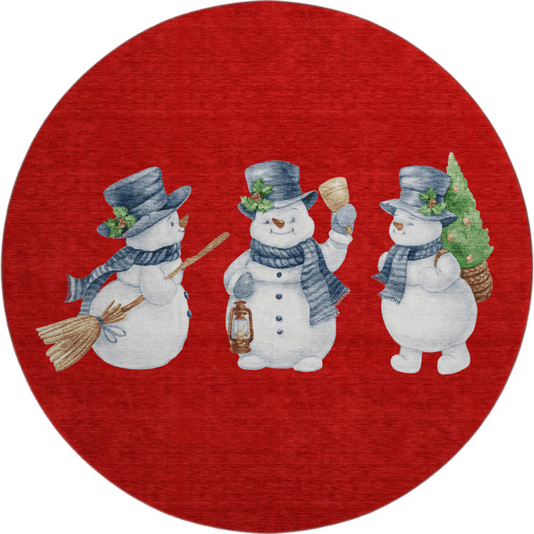 Premium Machine Washable Ingrassellino AMF1826 Happy Snowmen Holiday Rug