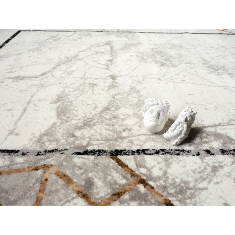 Vladya Abstract Border Area Rug, Round 5'3"