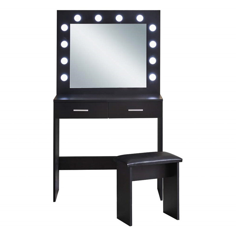 Wafrt Dressing Table with Mirror, Black