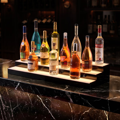 Présentoir de bouteilles de boissons alcoolisées à DEL, 3 tablettes 30 pouces, présentoir de bar de maison illuminé en acrylique avec télécommande HF et contrôle des applications, installation de bricolage avec câbles de type C, 9 couleurs statiques, pour 21 à 30 bouteilles