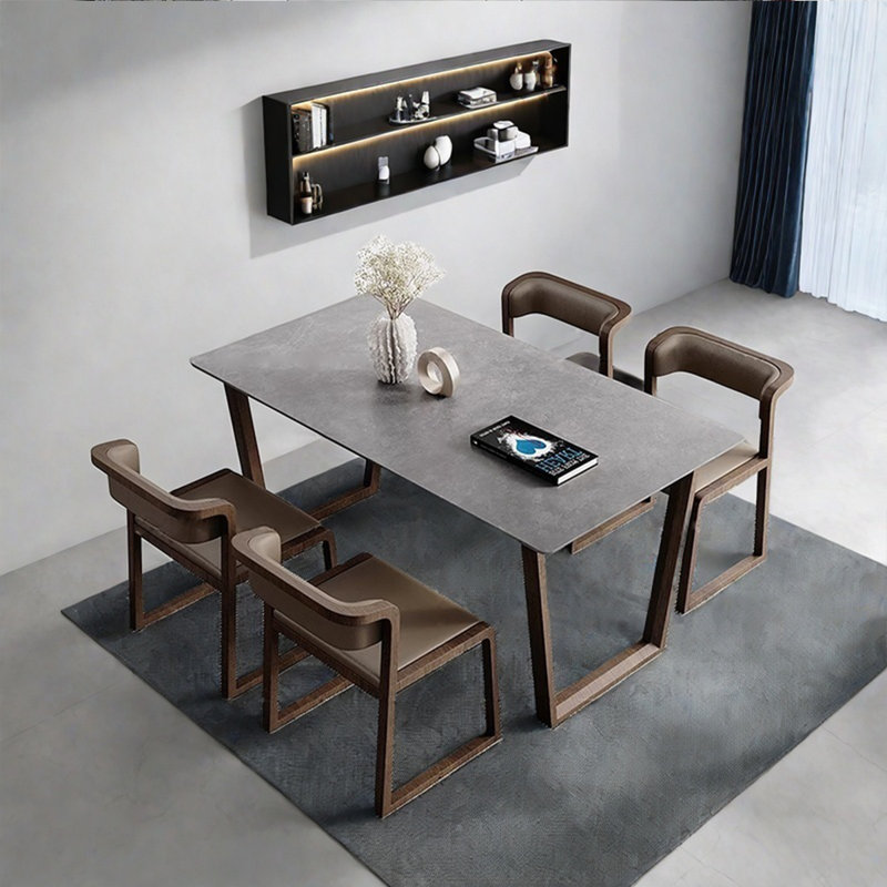 Rectangular modern style rock plate dining table, 29.53"H x 63"L x 35.43"W