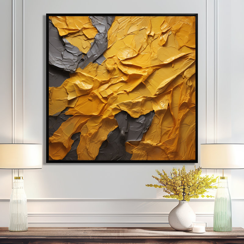 «Vibrant Solstice Mustard Yellow - Abstract», reproduction d'art sur toile encadrée, H 16 po x l 16 po, Cadre flottant noir