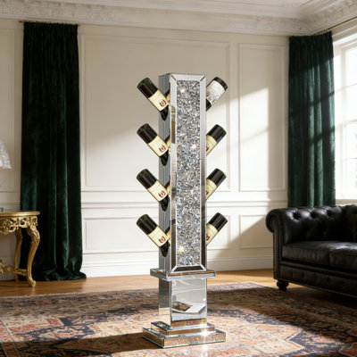 Amla  8 Bottle Wine Bottle Rack Mirrored Decor Floor-Standing Wine Rack