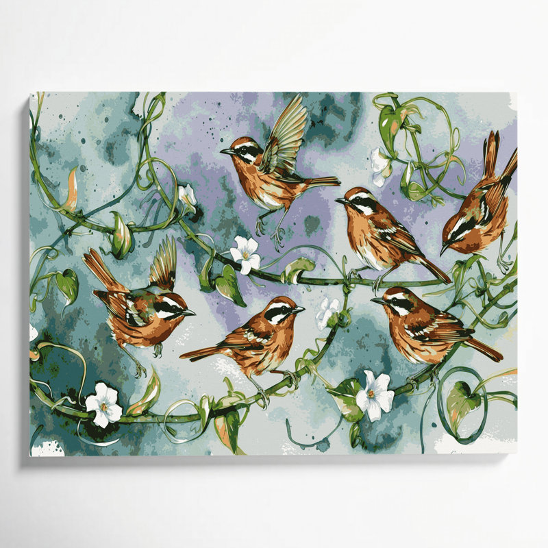 «Birds Southern House Wren», art mural sur toile bleue, H 20 po x l 30 po