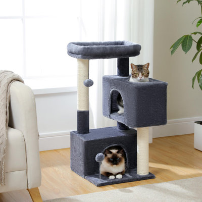 Tour pour chat H 31,5 po avec perchoir supérieur, poteau à griffes d'appartement et balle jouet