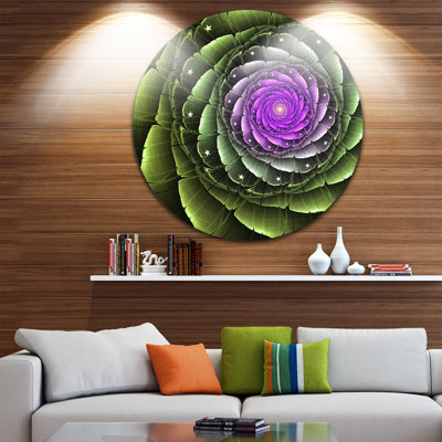 «Lush Green and Purple Fractal Flower», impression sur métal