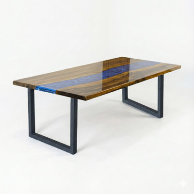 Blue Epoxy Table With Metal Legs