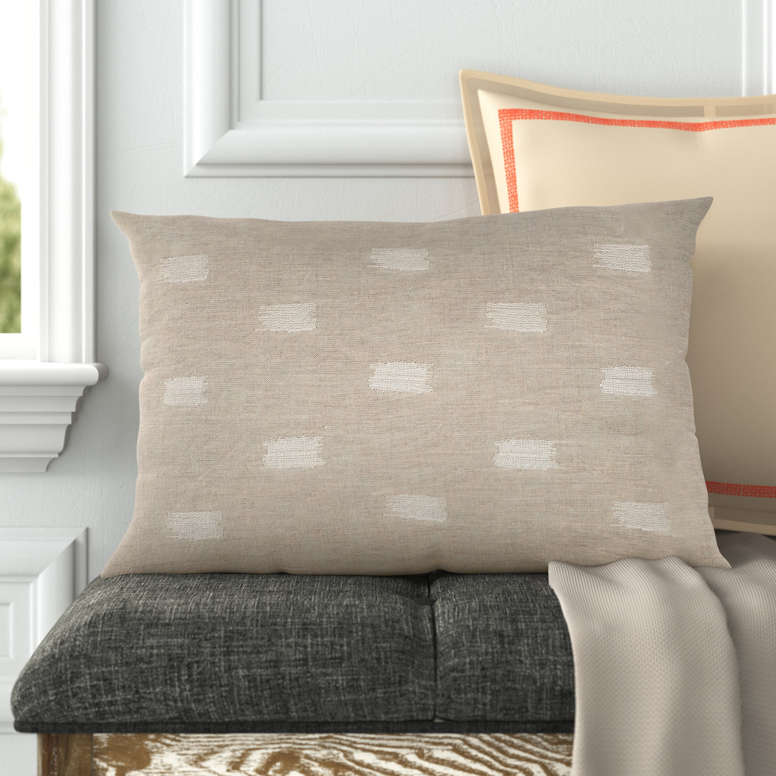 Sicily Embroidered Cotton Pillow Cover, Height(13") x Width(21")