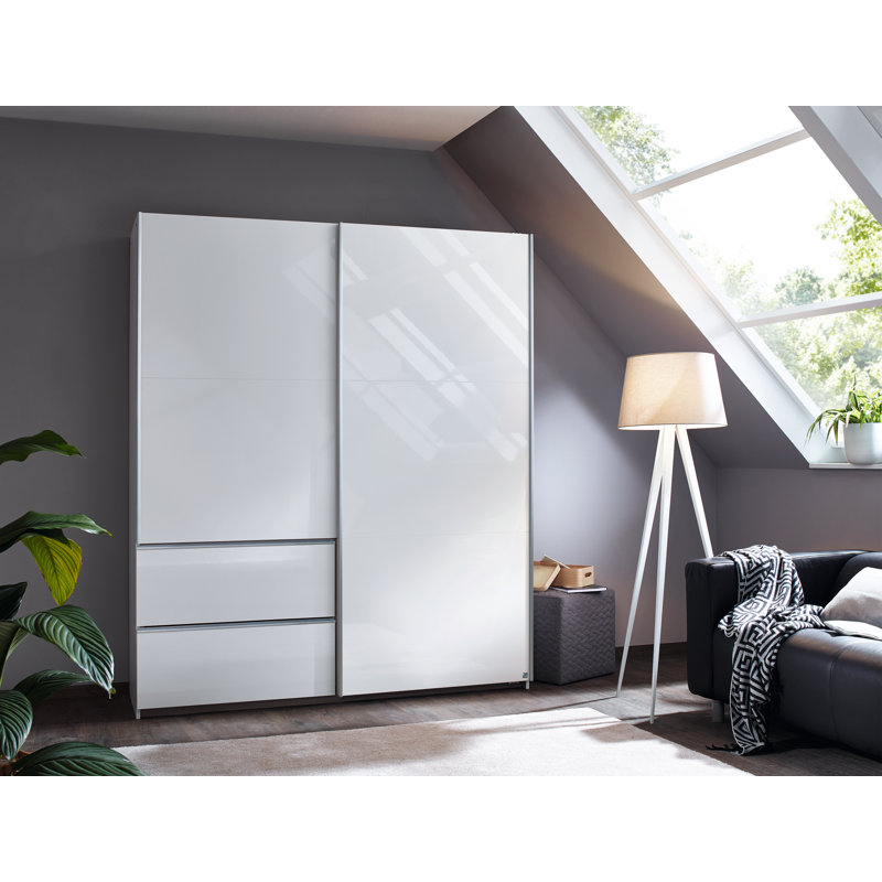 Sevilla Sliding Door Wardrobe, High Gloss White/Grey, 210cm H x 175cm W x 59cm D