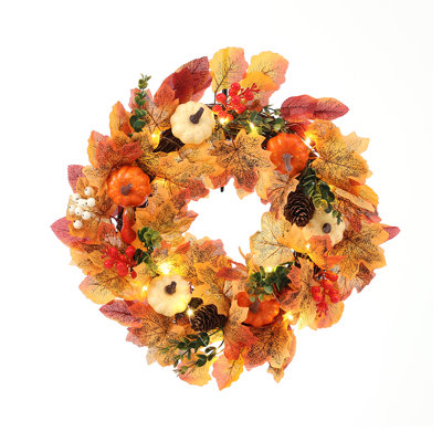 45 cm Lighted Mixed Assortment Rattan Artificial Wreath