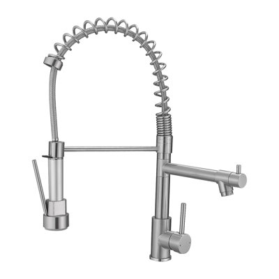 Commercial Kitchen Faucet With Pull Down Sprayer, Stainless Steel Single Handle Single Lever Kitchen Sink Faucet