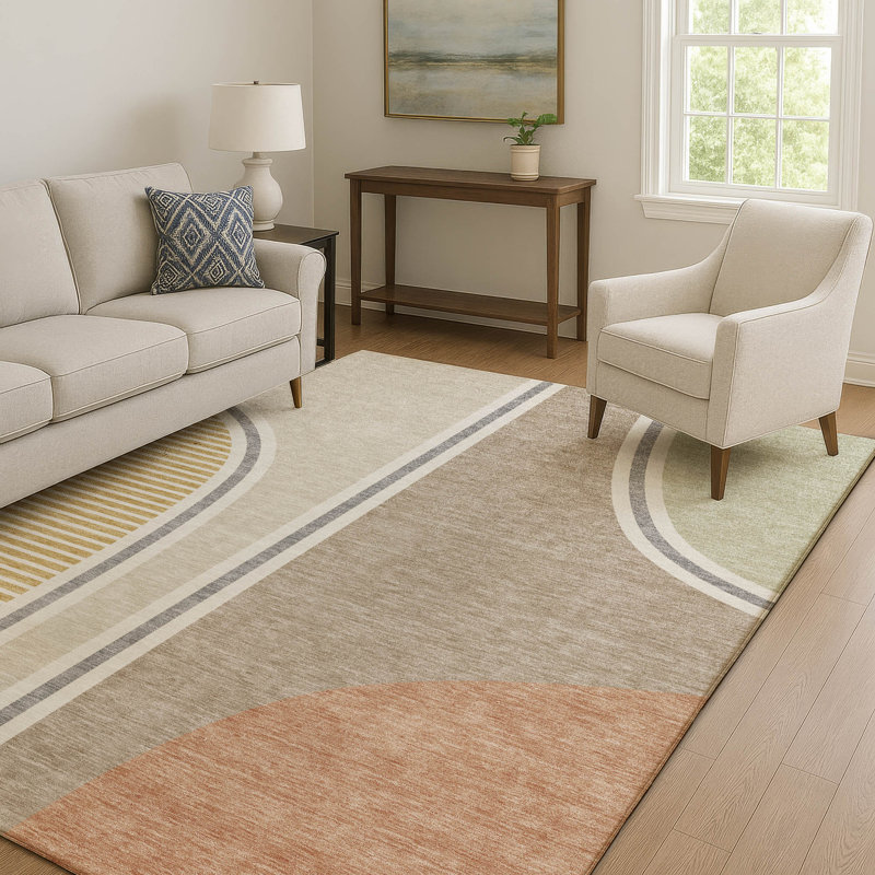 Tapis moderne Prisco AMF2505 de qualité supérieure, lavable à la machine, Beige, 3' x 5'