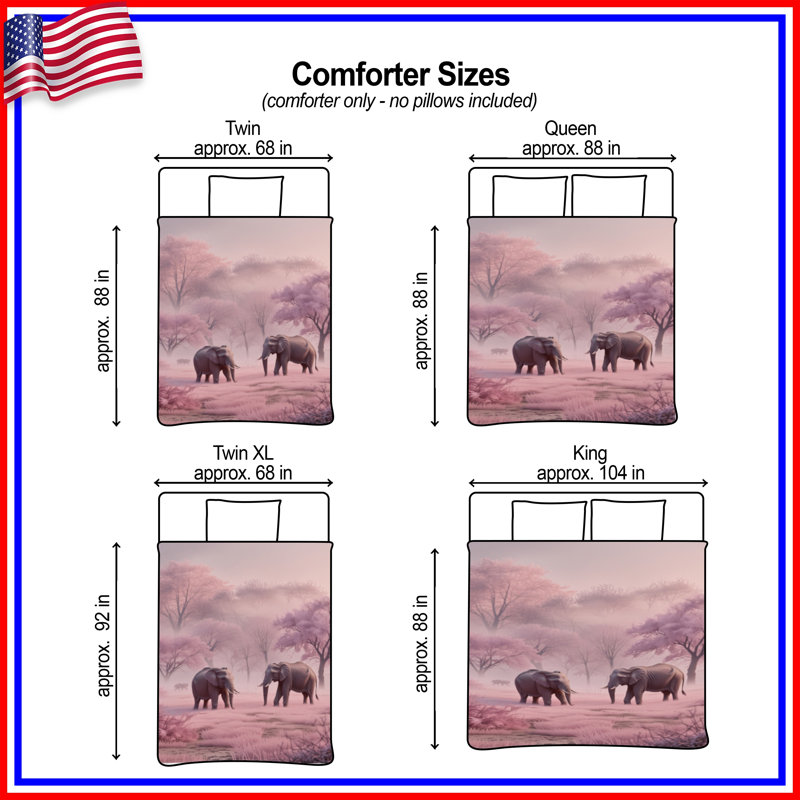 Édredon éléphants en forêt rose, Simple extra long