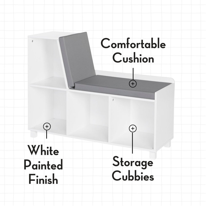 Kids' Book Nook Red Storage Bench with Cubby and Bins