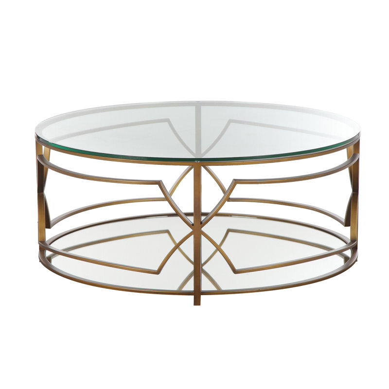 Edwards Glass Top Single Coffee Table, Brass
