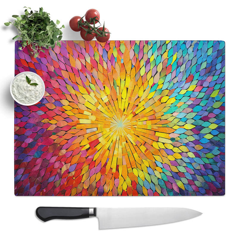 Mandala Flower Colour Field  Glass Chopping Board