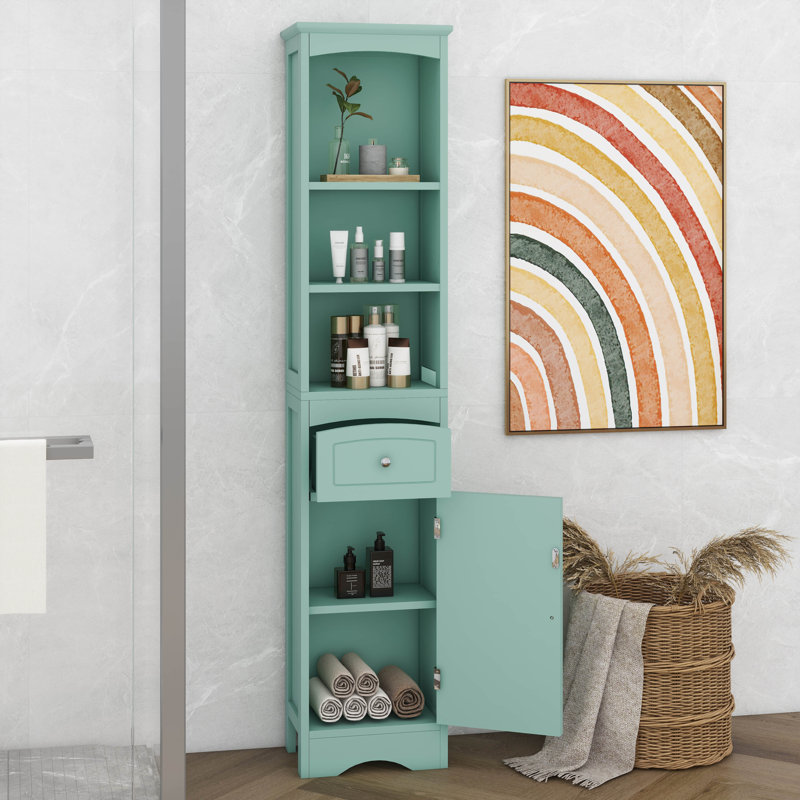 Armoire de salle de bain 66,9 po de hauteur, armoire de rangement autoportante avec tiroir, panneau de fibres à densité moyenne, tablette réglable