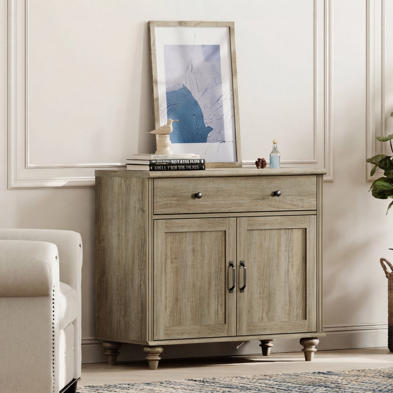 Table de bout Farmhouse avec tiroir et portes, pour chambre à coucher ou salon, gris délavé, Gris délavé