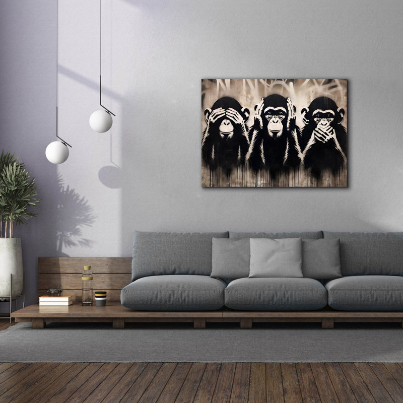 "Epic Graffiti" Three Wize Monkeys "par Andreas Magnusson, art mural sur toile, H 40 po x l 54 po x P 1,5 po