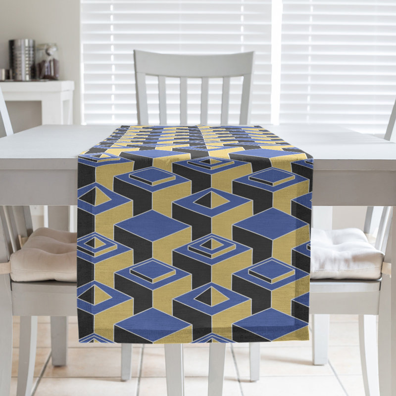Chemin de table Classic Skyscrapers, 16 po x 72 po, Bleu/jaune