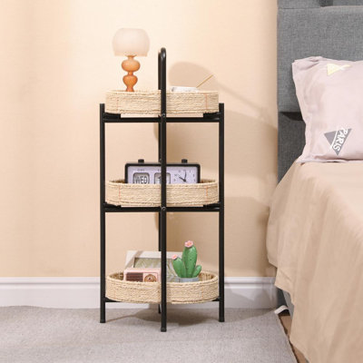 3-Tier Handwoven Side Table with Storage Basket – Versatile Organizer for Every Room