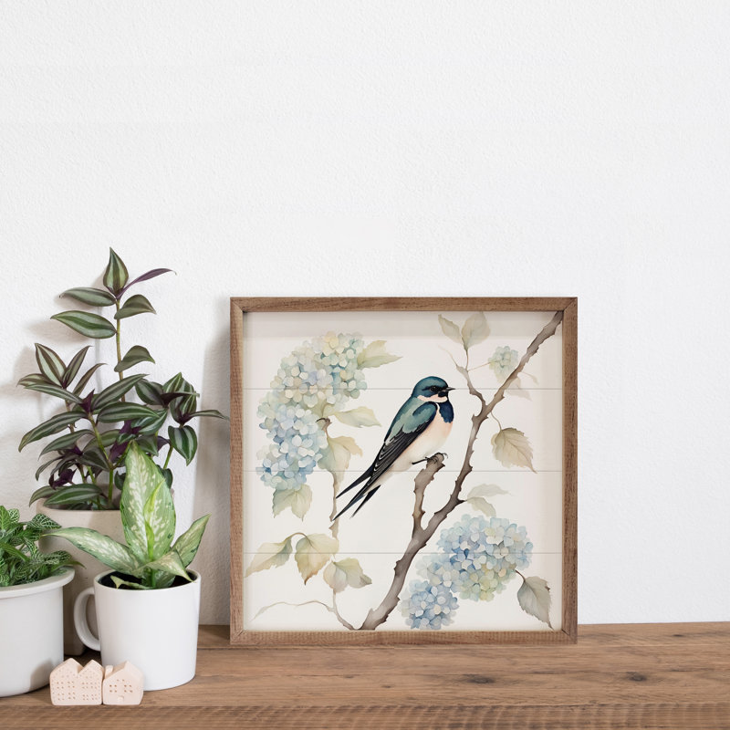 Barn Swallow On Hydrangea Bush