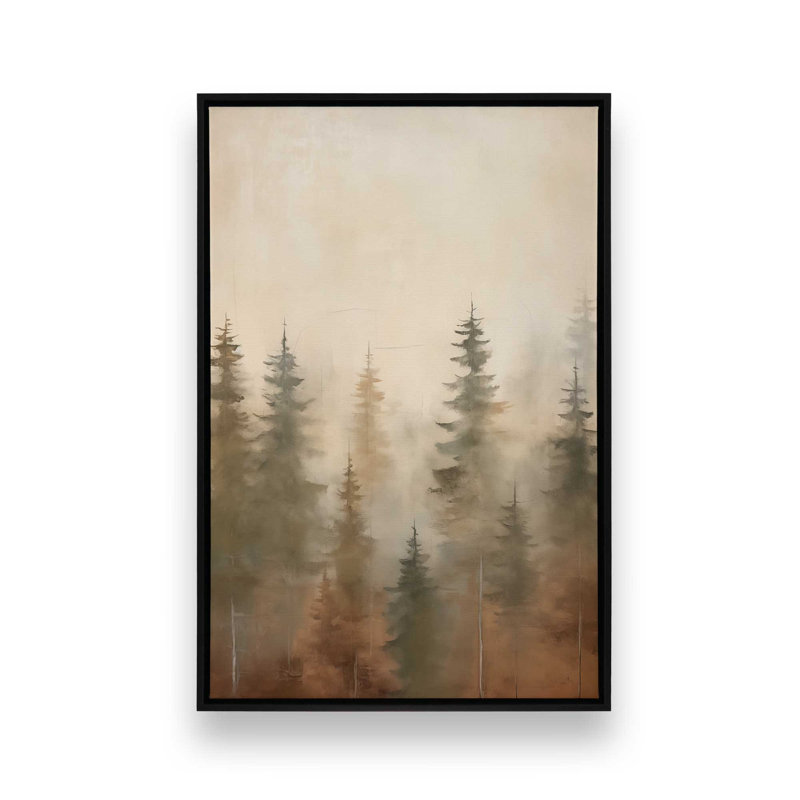 «Foggy Autumn Pines I», reproduction sur toile, H 30,75 po x l 20,75 po x P 1,75 po, Cadre flottant noir