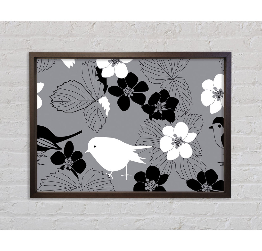 Songbird Petals Grey - Single Picture Frame Kunstdrucke auf Leinwand