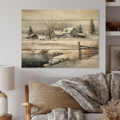 «Romane Indiana Farm In Winter», reproduction sur bois sans cadre