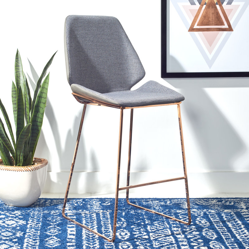 Metzler Upholstered Counter Stool with Metal Frame, Gray, Gold