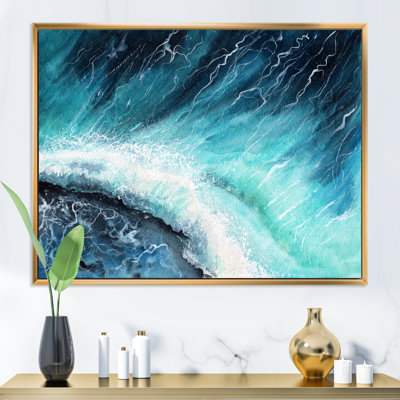 Bleu marine, vagues de l'océan et écume de mer blanche I - peinture sur toile