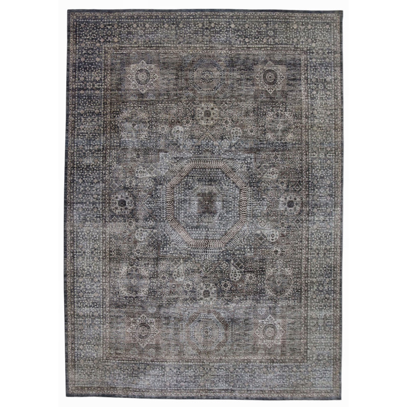 Hand Knotted Wool Area Rug in Brown And Gray