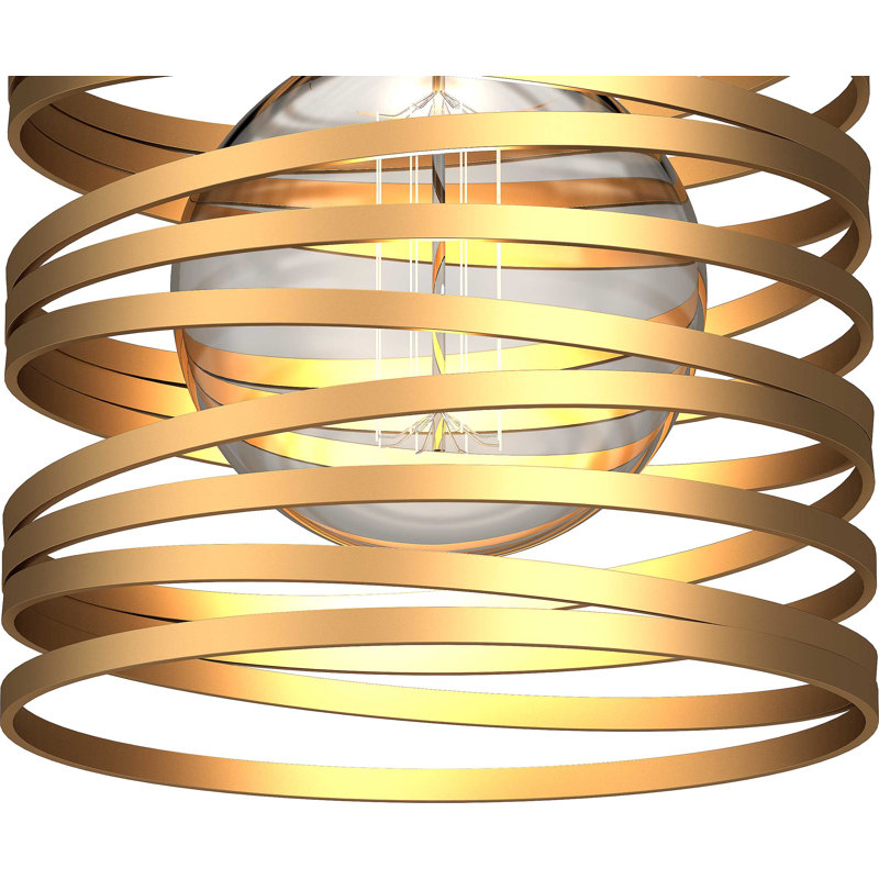 1-Light Indoor Antique Gold Whirlwind Spiral Twisted Mini Cylinder Downrod Pendant