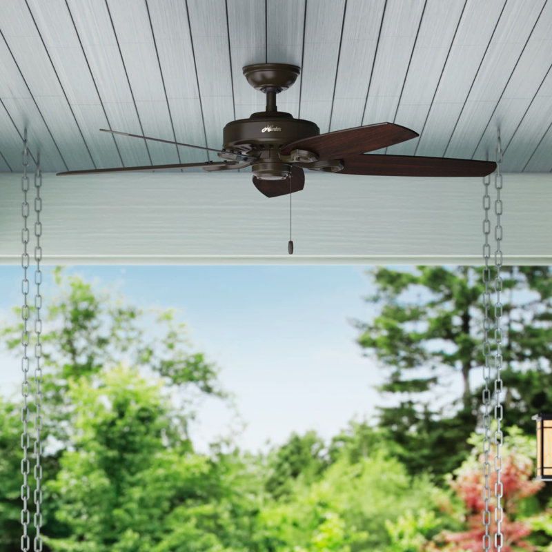 52" Builder Elite 5 - Blade Outdoor Standard Ceiling Fan with Pull Chain, New Bronze