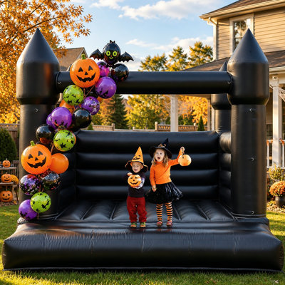 Château gonflable commercial RELUNCH de 4,11 m (13,5 pi) en PVC noir pour adultes et enfants, idéal pour une fête d'Halloween (ballons d'Halloween non inclus).