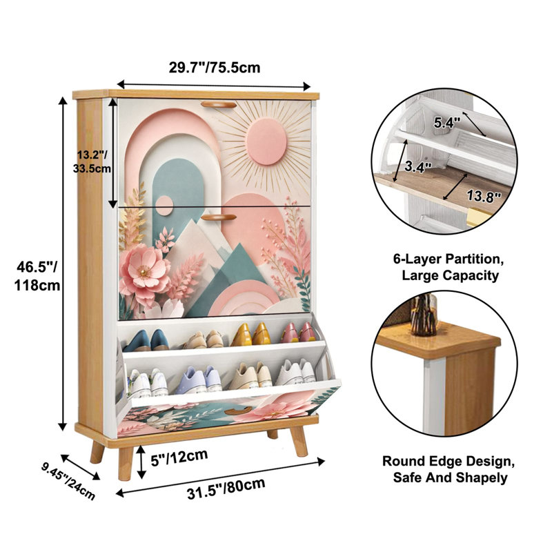 Rangement à chaussures avec 3 tiroirs rabattables pour cercles géométriques roses, Taille 4: 9,5 po x 29,7 po x 51,5 po