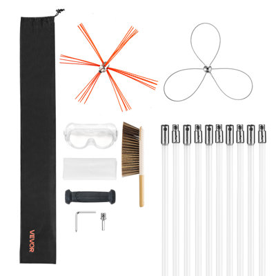 Chimney Sweep Kit, 33 ft Maximum Extendable Length Chimney Brush, Chimney Cleaner Sweeper with Dual Brush Heads, Brush & Goggles, Fireplace Cleaning Tool for Square, Rectangle, Arch Chimneys