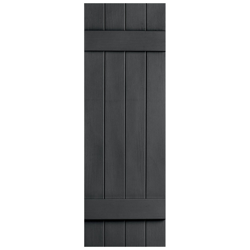 Paire de volets en vinyle fermés à quatre planches et lattes, Gris, 47 po