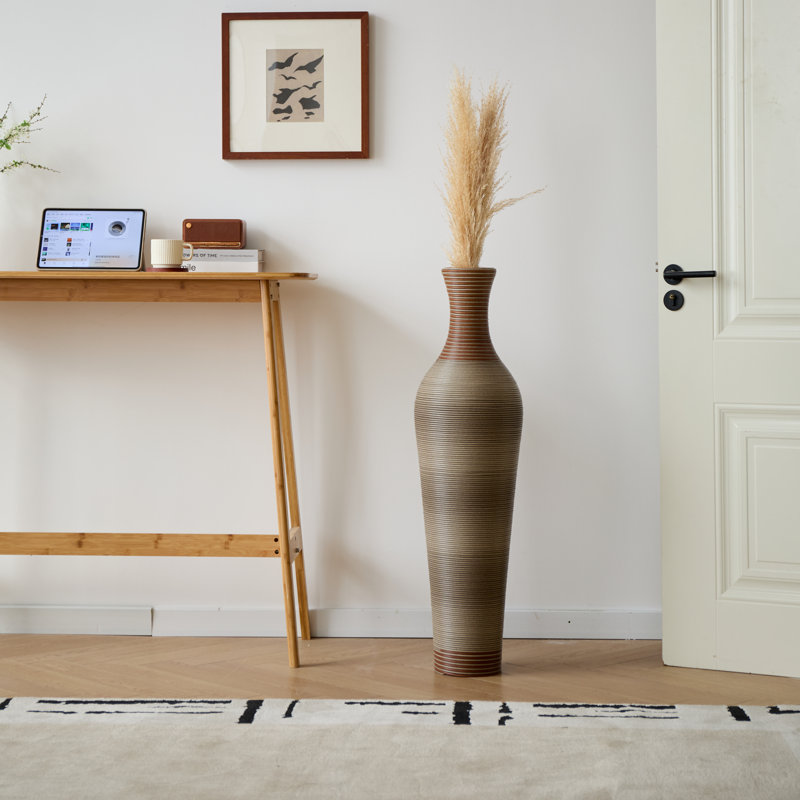 Vase de plancher 39 po en rotin gris tissé à la main pour salon