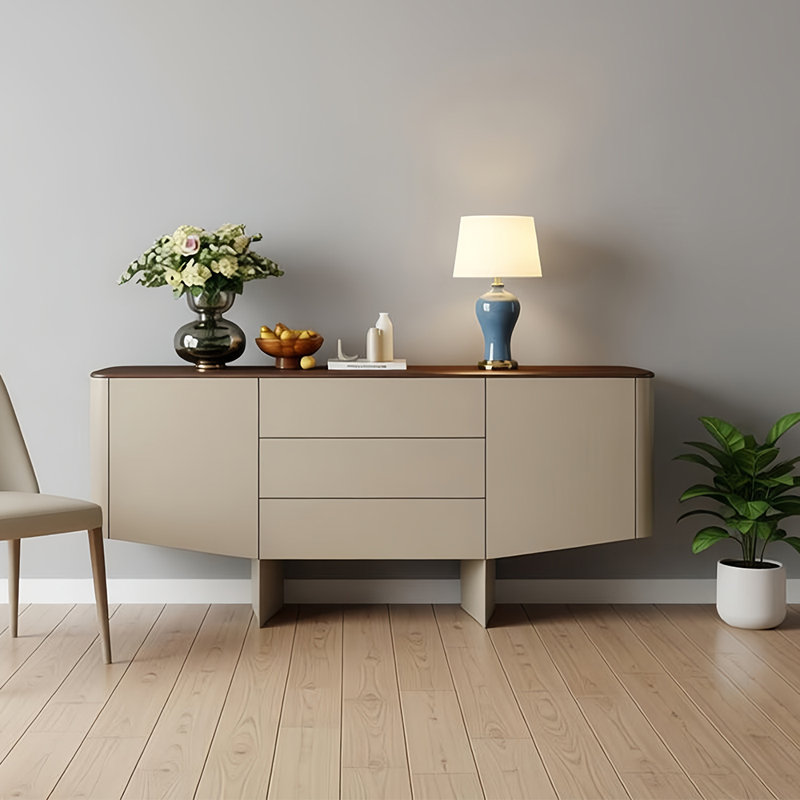 Italian luxury-style side cabinet, 35.43" H x 62.99" W x 17.72" D, Beige/Walnut
