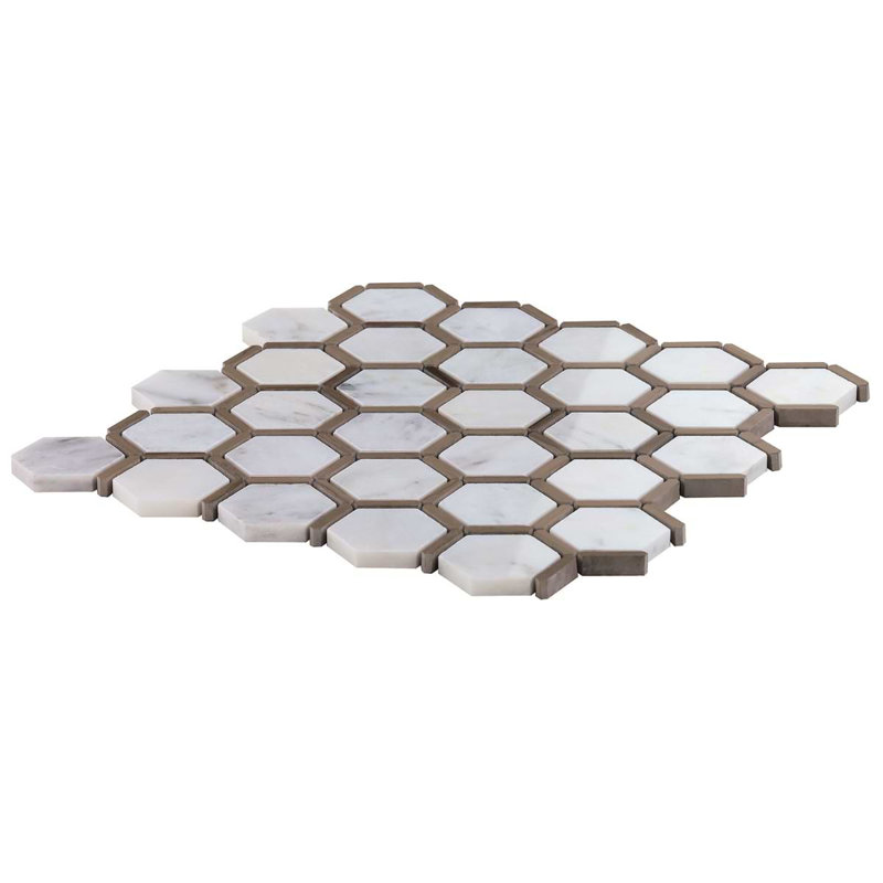 Florentine 2"Hexagon Polished Marble Mosaic, Asian Statuary White/Gray