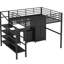Lit mezzanine en métal avec table et garde-robe, double, design moderne noir, structure stable, capacité de rangement, assemblage de construction contemporaine complète, choix, processus